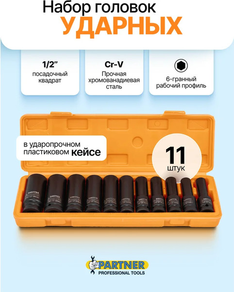 Изображение товара Набор головок слесарных Partner PA-4117-5MPB (64594)