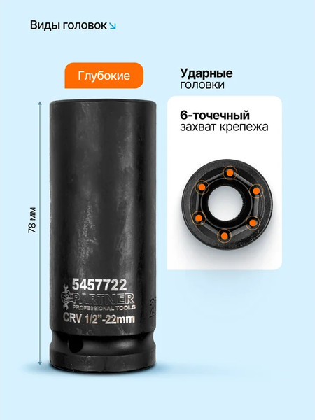 Изображение товара Набор головок слесарных Partner PA-4117-5MPB (64594)