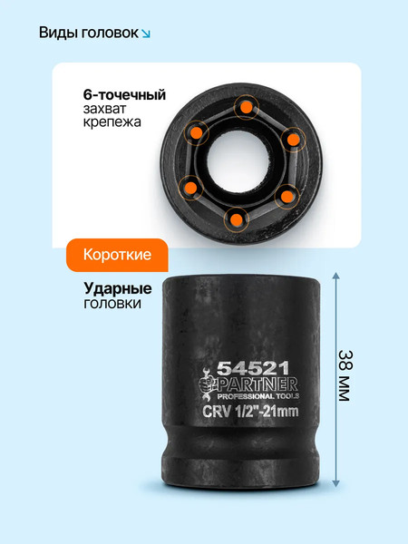 Изображение товара Набор головок слесарных Partner PA-4179-5MPB (64595)