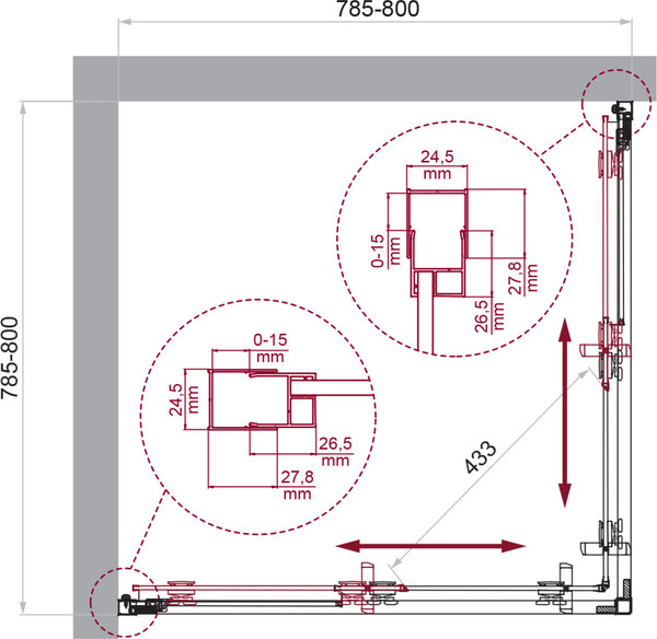 Изображение товара Душевой уголок BelBagno Luce-A-2-80-C-ORO