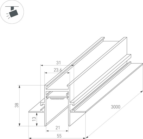 Изображение товара Шинопровод Arlight MAG-TRACK-2538-FDW-3000 BK / 033459