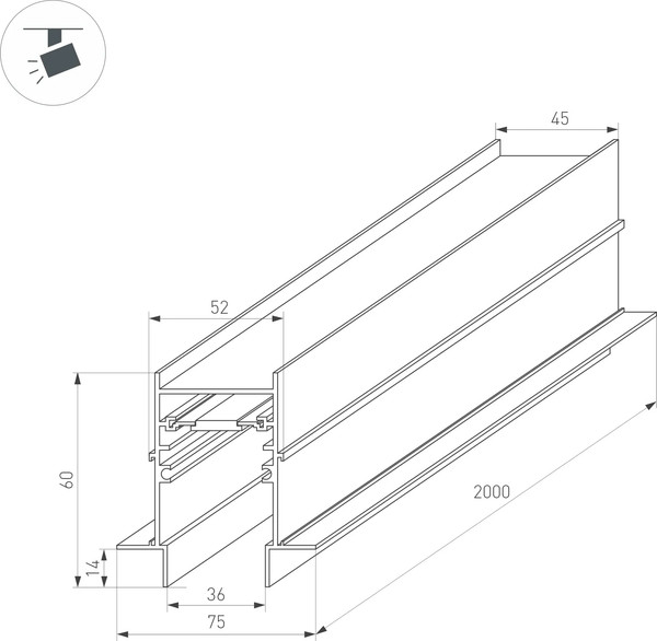 Изображение товара Шинопровод Arlight MAG-TRACK-4560-FDW-2000 BK / 034679