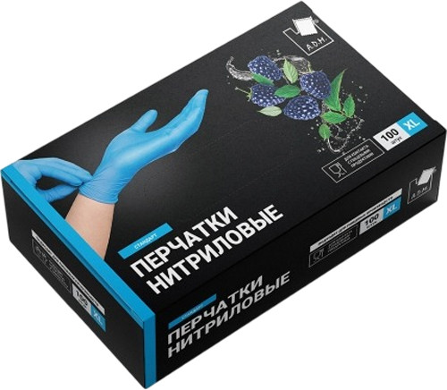 Изображение товара Перчатки одноразовые A.D.M Нитриловые усиленные+ Hing Risk (XL, 50шт, голубой)