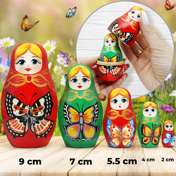 Изображение товара Матрешка сувенирная Брестская Фабрика Сувениров С бабочками / 5068 (5шт)