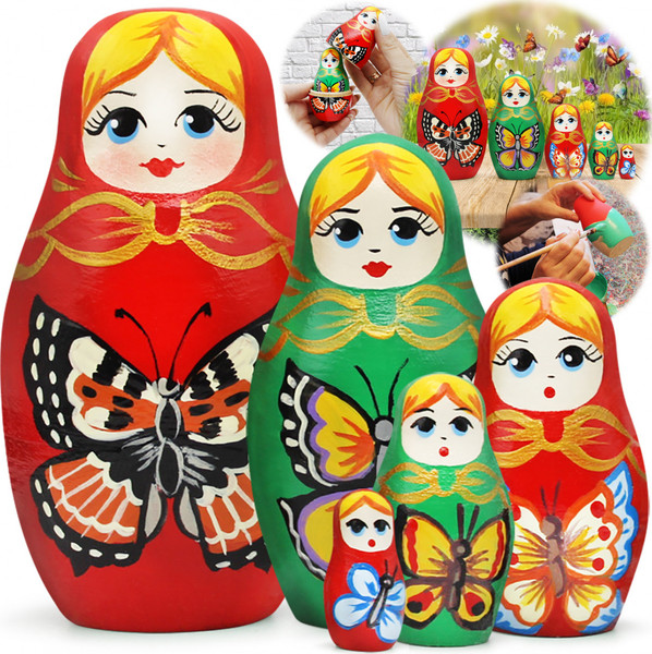 Изображение товара Матрешка сувенирная Брестская Фабрика Сувениров С бабочками / 5068 (5шт)