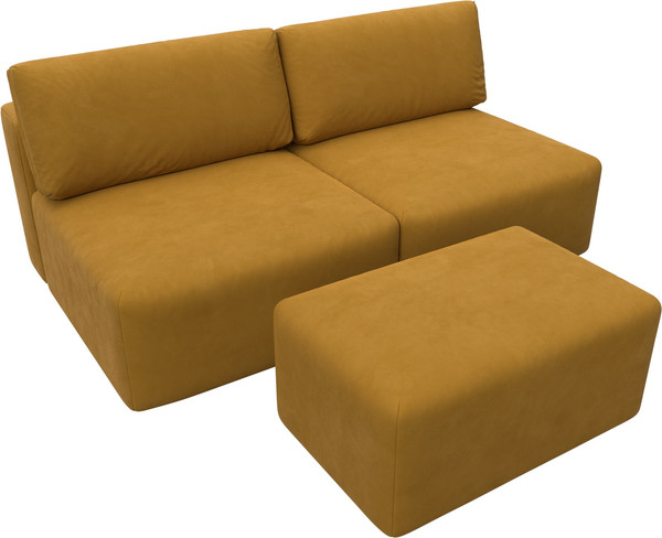 Изображение товара Комплект мягкой мебели Лига Диванов Лига-060 НПБ с пуфом / 129669 (велюр Brut 10 желтый)