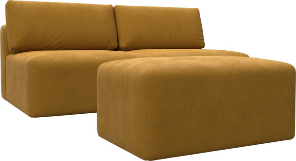Изображение товара Комплект мягкой мебели Лига Диванов Лига-060 НПБ с пуфом / 129669 (велюр Brut 10 желтый)