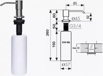Изображение товара Мойка кухонная Wisent WS-34050D/GER013 (с сифоном, дозатором и коландером)