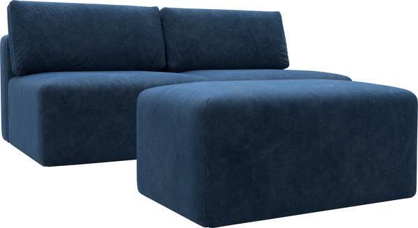 Изображение товара Комплект мягкой мебели Лига Диванов Лига-060 НПБ с пуфом / 129672 (велюр Brut 11 синий)
