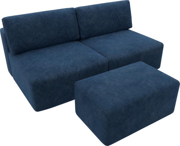 Изображение товара Комплект мягкой мебели Лига Диванов Лига-060 НПБ с пуфом / 129672 (велюр Brut 11 синий)