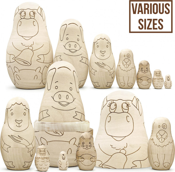 Изображение товара Набор заготовок для творчества Брестская Фабрика Сувениров Матрешки с контурами для раскрашивания / blank7_farm