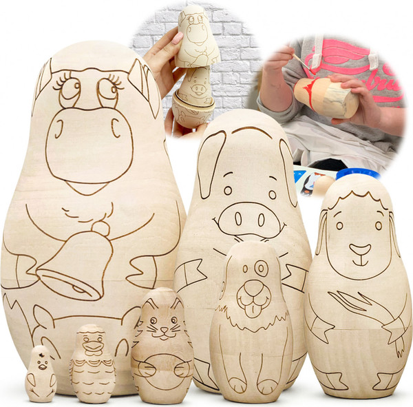 Изображение товара Набор заготовок для творчества Брестская Фабрика Сувениров Матрешки с контурами для раскрашивания / blank7_farm