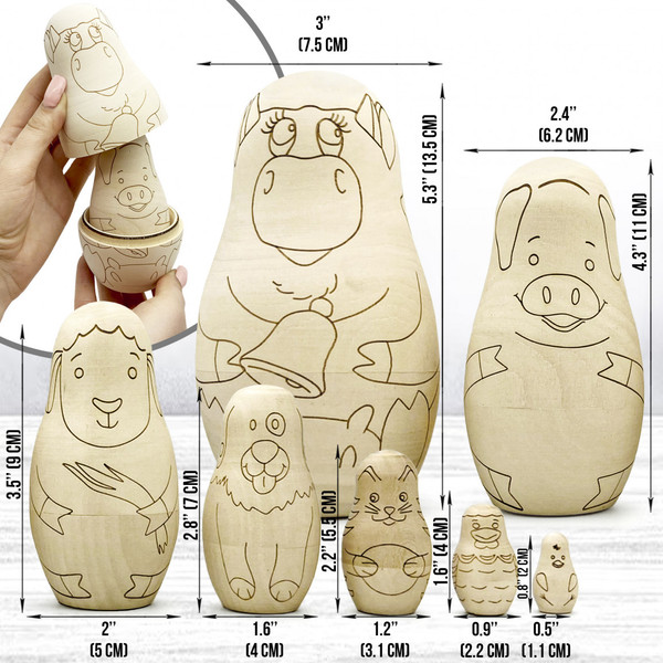 Изображение товара Набор заготовок для творчества Брестская Фабрика Сувениров Матрешки с контурами для раскрашивания / blank7_farm