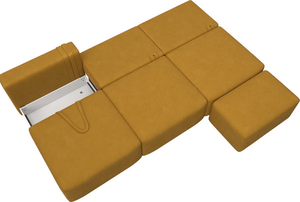 Изображение товара Комплект мягкой мебели Лига Диванов Лига-060 НПБ Лонг с пуфом / 129488 (велюр Brut 10 желтый)