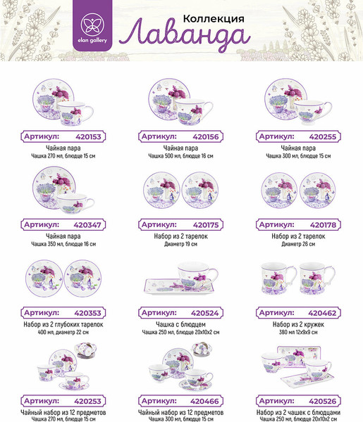 Изображение товара Набор тарелок Elan Gallery Лаванда / 420175_3 (New Bone China)
