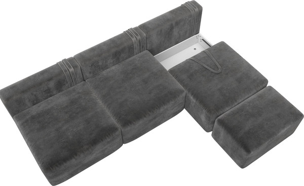 Изображение товара Комплект мягкой мебели Лига Диванов Лига-060 НПБ Лонг с пуфом / 129477 (велюр Tower 10 серый)