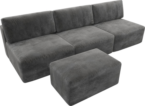 Изображение товара Комплект мягкой мебели Лига Диванов Лига-060 НПБ Лонг с пуфом / 129477 (велюр Tower 10 серый)