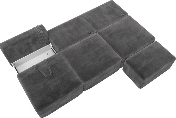 Изображение товара Комплект мягкой мебели Лига Диванов Лига-060 НПБ Лонг с пуфом / 129477 (велюр Tower 10 серый)