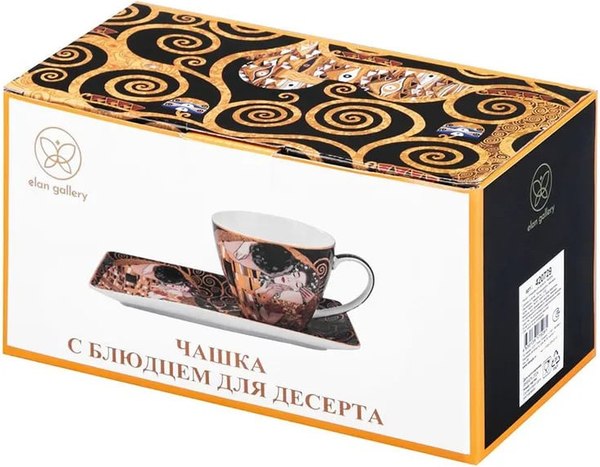 Изображение товара Чашка с блюдцем Elan Gallery Поцелуй на черном / 420729 (New Bone China)