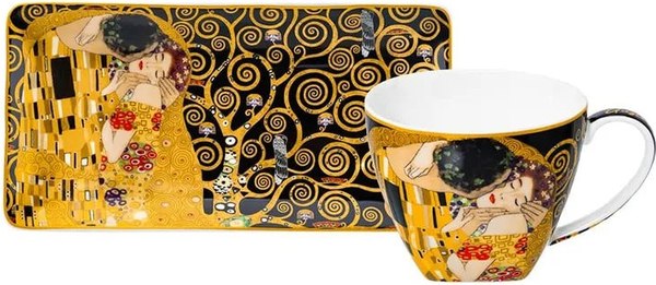Изображение товара Чашка с блюдцем Elan Gallery Поцелуй на черном / 420729 (New Bone China)