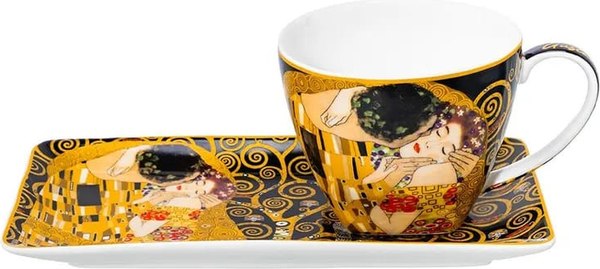 Изображение товара Чашка с блюдцем Elan Gallery Поцелуй на черном / 420729 (New Bone China)