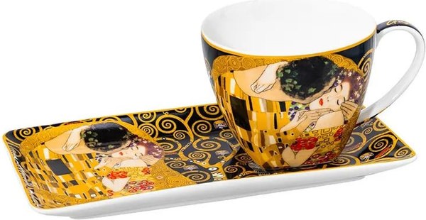 Изображение товара Чашка с блюдцем Elan Gallery Поцелуй на черном / 420729 (New Bone China)