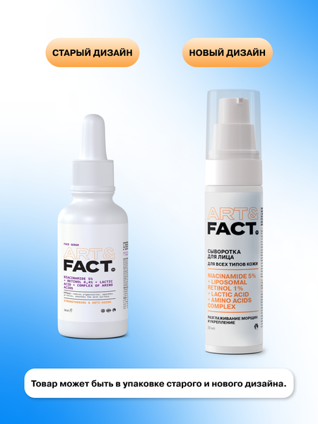 Изображение товара Сыворотка для лица Art&Fact Омолаживающая с ниацинамидом 5%, липосомальным ретинолом 1% (30мл)