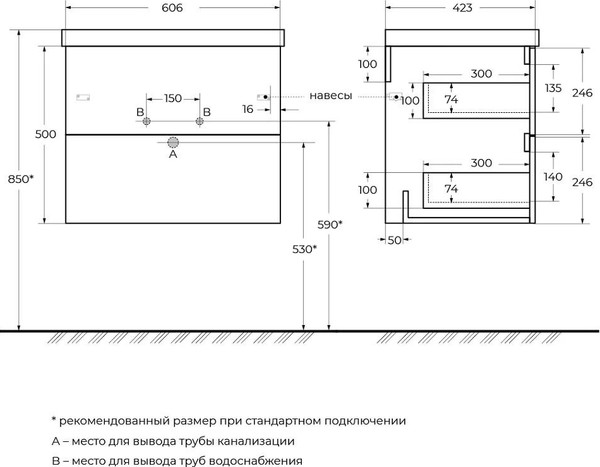 Изображение товара Тумба под умывальник BelBagno DUE-600-2C-SO-GM-P