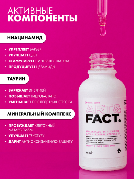 Изображение товара Сыворотка для лица Art&Fact Энергет. утренняя Niacinamide 4%+Taurine 0.5%+Mineral Complex 1%