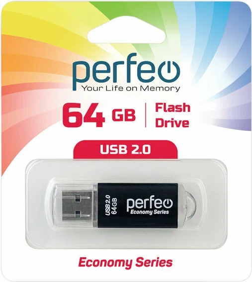 Изображение товара USB flash накопитель Perfeo E01 64GB / PF-E01B064ES (черный)