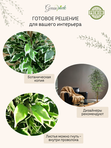 Изображение товара Искусственное растение GreenPark Дерево фикус Бенджамина пестрый / GP-037/170