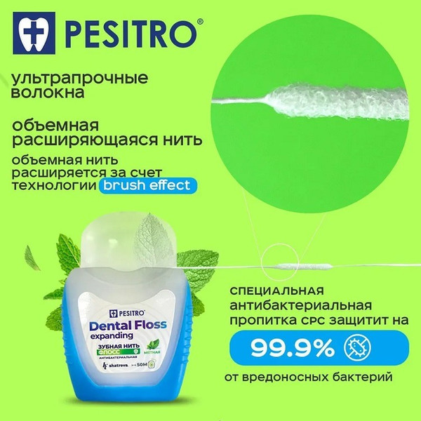 Изображение товара Зубная нить Pesitro Мята расширяющаяся (50м)