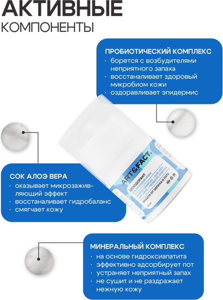 Изображение товара Дезодорант-спрей Art&Fact Mineral Complex + Aloe Vera Leaf Juice + Probiotic Complex (50мл)
