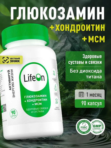 Изображение товара Хондропротектор LifeON Глюкозамин Хондроитин+MSM (90 капсул)