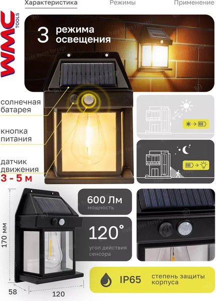 Изображение товара Набор бра уличных WMC Tools WMC-WL6009 (62116), (3шт, черный)