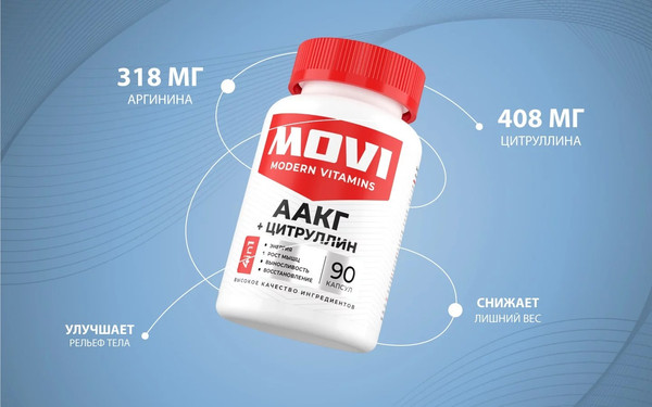 Изображение товара Аминокислота AAKG Movi Аргинин и Цитруллин (90 капсул)