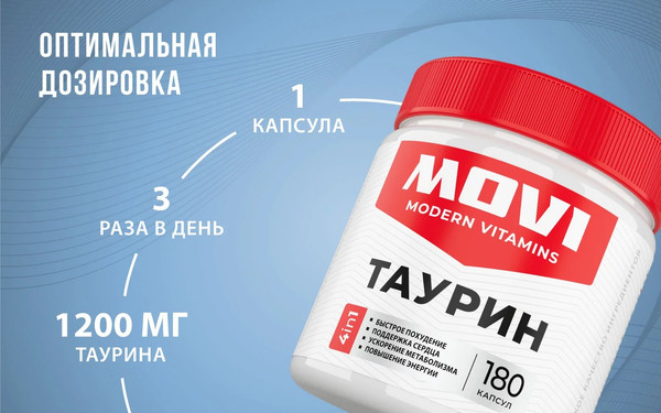 Изображение товара Таурин Movi 1200 мг (180 капсул)