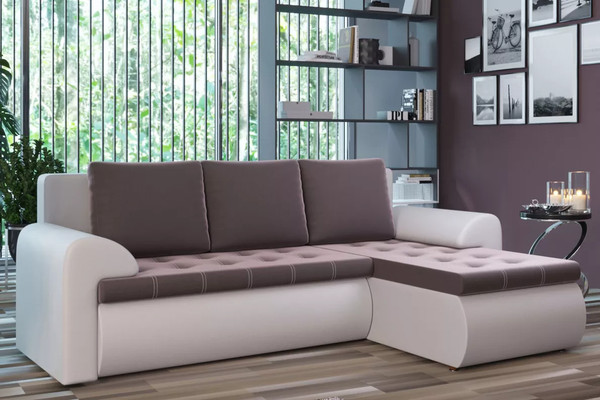 Изображение товара Диван угловой Stolline Ванкувер 05 правый (экокожа белая/велюр коричневый)