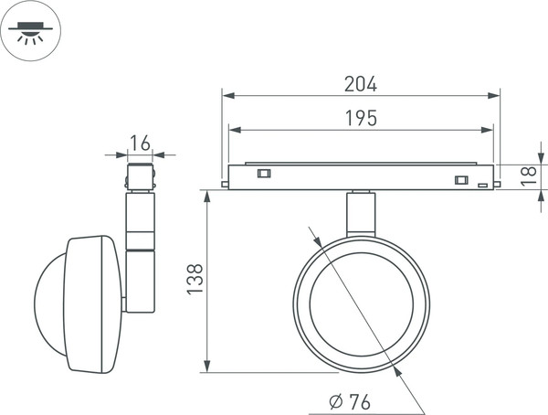 Изображение товара Трековый светильник Arlight MAG-ORIENT-SUNSET-R76-6W Day4000-MIX BK 70deg / 048331