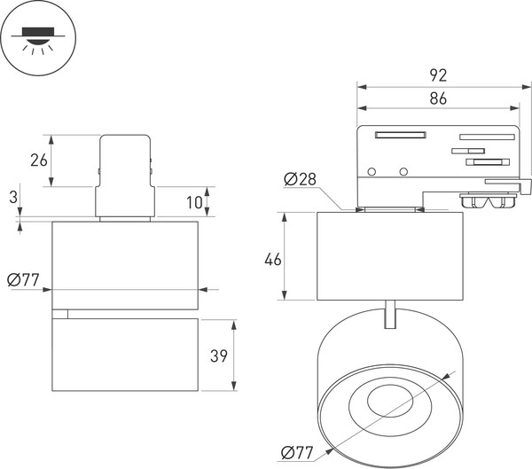 Изображение товара Трековый светильник Arlight SP-PLURIO-TRACK-4TR-R77-9W Day4000 BK-COP 36deg / 038109