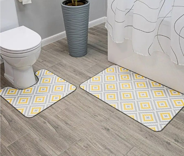 Изображение товара Коврик для ванной Вилина Ромбы 7068-22002 (50x85, серый/желтый)