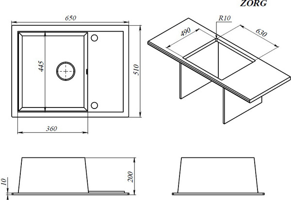 Изображение товара Мойка кухонная ZORG С сифоном Rock 65 Premium (алюметаллик)