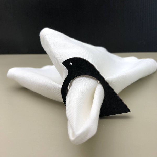 Изображение товара Набор сервировочных салфеток ОМурМебель с держателем Птичка черная (6шт, белый)