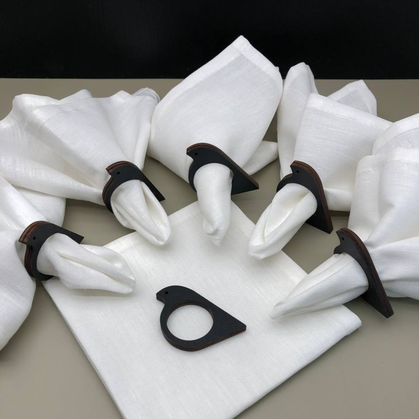 Изображение товара Набор сервировочных салфеток ОМурМебель с держателем Птичка черная (6шт, белый)