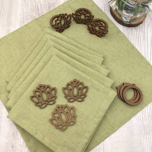 Изображение товара Набор сервировочных салфеток ОМурМебель с держателем Лотос (6шт, зеленый)