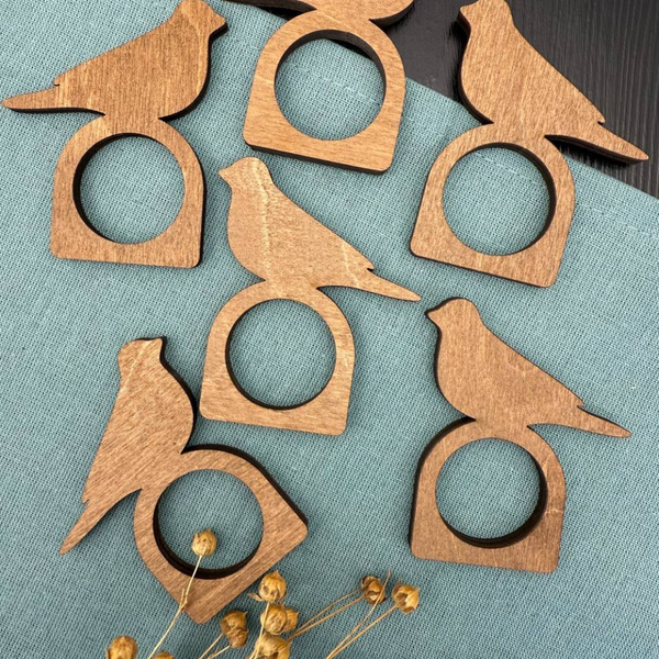 Изображение товара Набор сервировочных салфеток ОМурМебель с держателем Птичка (6шт, синий)