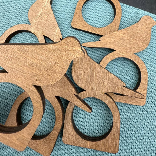 Изображение товара Набор сервировочных салфеток ОМурМебель с держателем Птичка (6шт, синий)