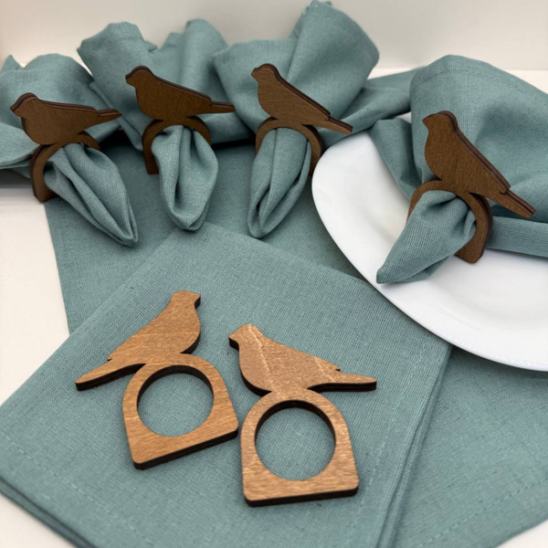 Изображение товара Набор сервировочных салфеток ОМурМебель с держателем Птичка (6шт, синий)