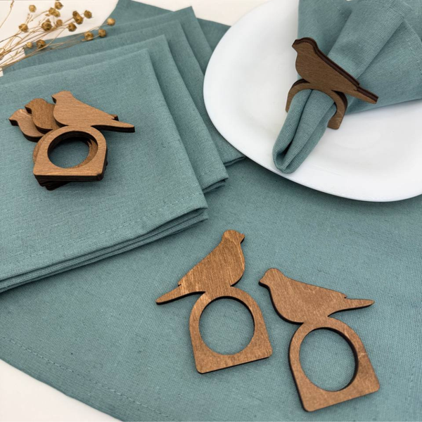 Изображение товара Набор сервировочных салфеток ОМурМебель с держателем Птичка (6шт, синий)