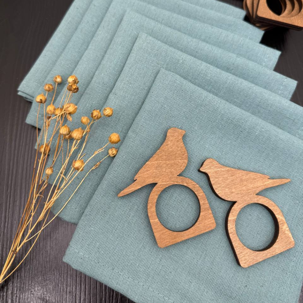 Изображение товара Набор сервировочных салфеток ОМурМебель с держателем Птичка (6шт, синий)